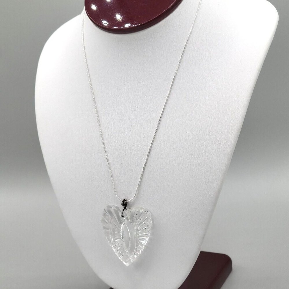 Womens Jewelry Silver Tone Snake Chain Necklace Crystal Heart Pendant 18 in